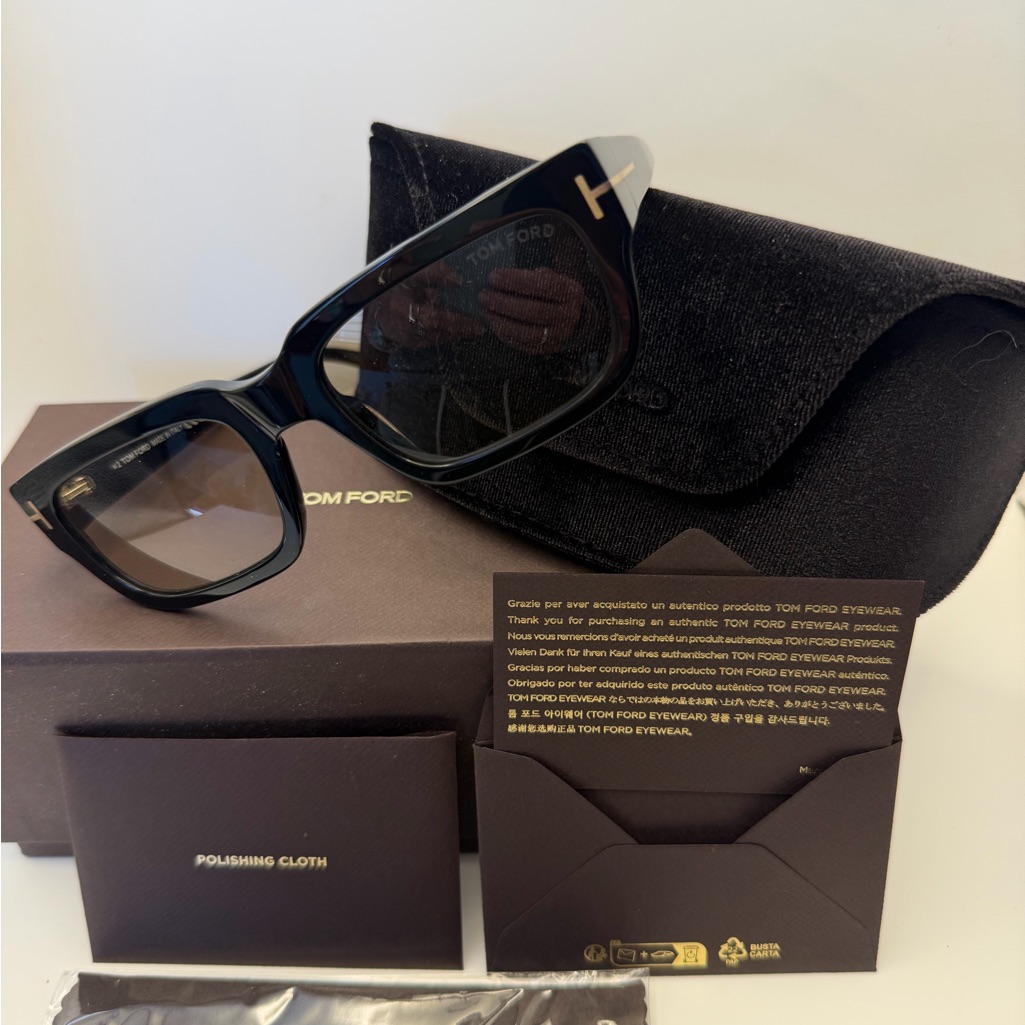 Tom Ford Black Sunglasses With Gold T Accent